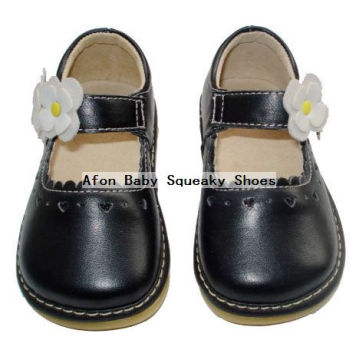 Sapatos de bebê preto com sapatos de flor branca Toddler 0-24months